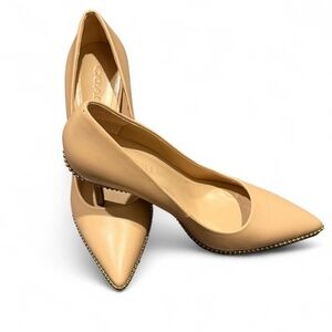 COACH Women's Samantha Leather Pointed Pumps with gold beaded trim (sz 8.5)